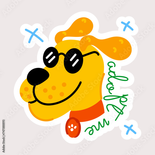 Here is a flat sticker of adopt dog concept 