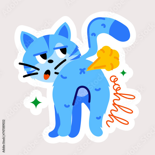 Naught cat fart, flat editable sticker  