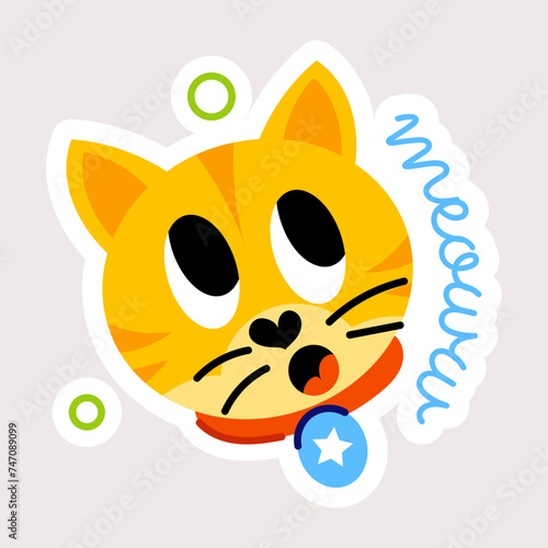 A flat sticker showing cat meow typography 