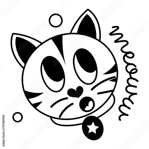 A glyph sticker showing cat meow typography 