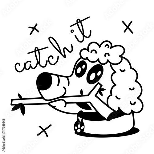A glyph sticker showing dog catching stick 