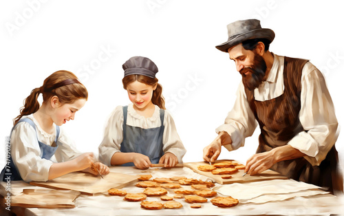 Jewish Family Engaged in Passover Cleaning Isolated on Transparent Background PNG.
