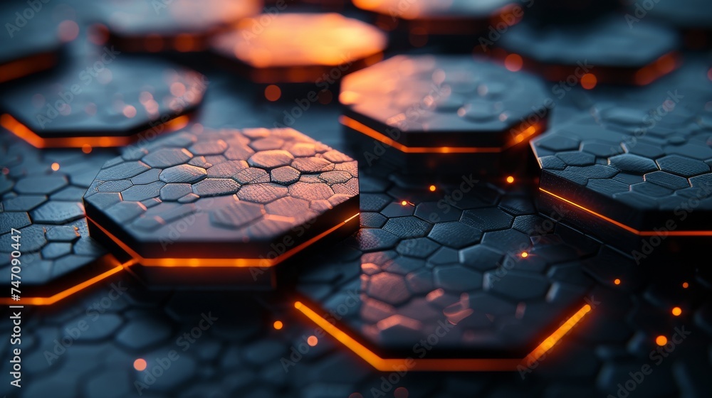 An abstract geometric background with a hexagonal structure. 3D rendering - obrazy, fototapety, plakaty 