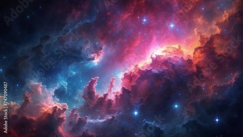 Beautiful cloud nebula, space galaxy, night sky, universe, astronomy, and supernova background wallpaper © Graphic_Girls