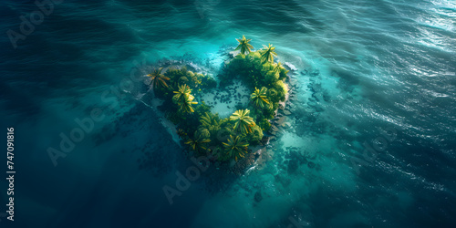 Tropical Heart Shape Island Illustration AI Generative  © Imran