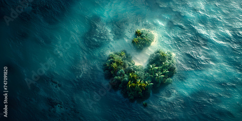 Love heart shape island in middle of blue sea AI generated  © Imran