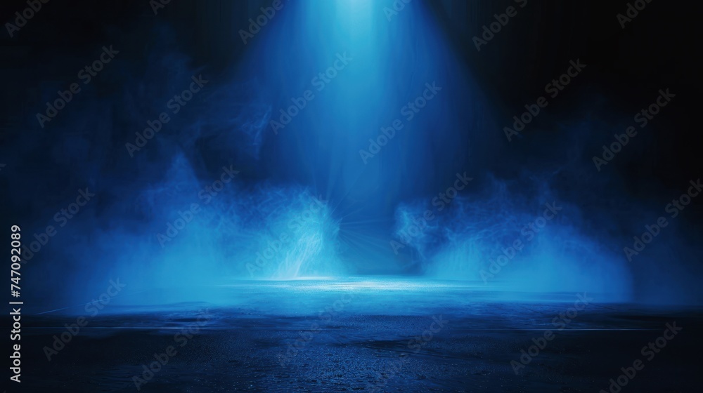 abstract dark blue background, empty dark scene with neon spotlights light, studio room with smoke for display products presentation abstract dark blue background, empty dark scene with neon spotlights light, studio room with smoke for display products presentation