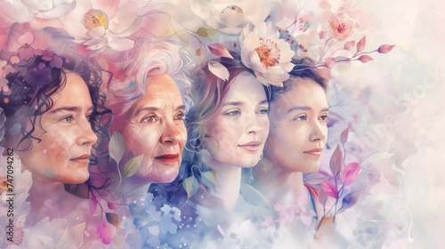 Elegant Profiles in Floral Harmony International Women's Day Banner