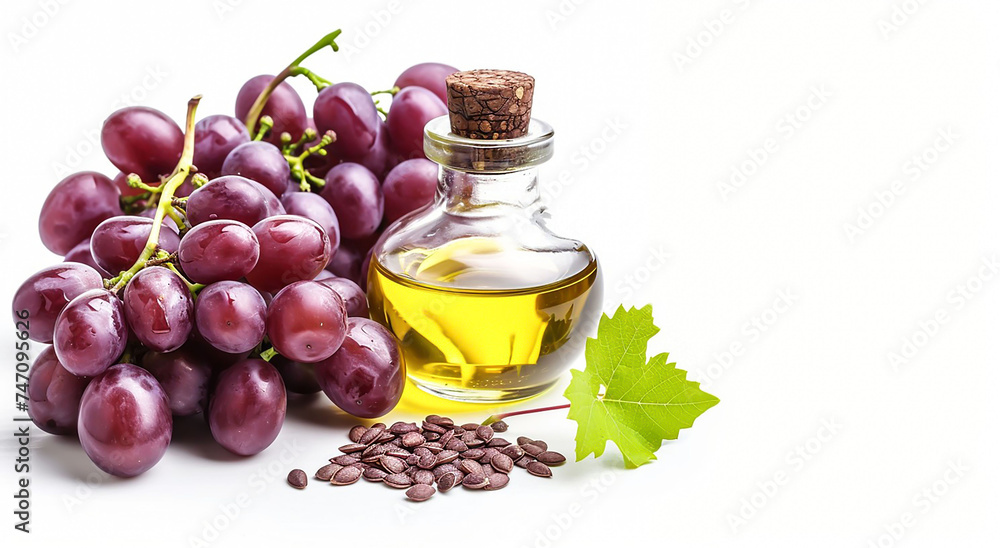 Grape seed essential oil on white background. Grape seed essential oil on white background.