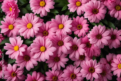 Beautiful pink flowers background, top view © Giuseppe Cammino