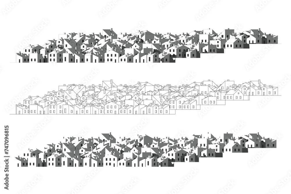 Vector illustration of sketched 3d cottages or a cottage district	
