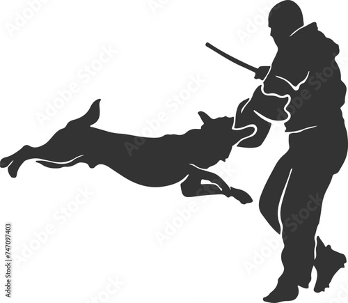 Vector Logo Depicting Police K9 Dog Training with a Focused Instructor and a Dynamic Attack Sequence, Showcasing Precision and Authority