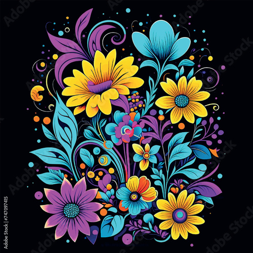 floral motifs in satin stitch on a light background, wild flowers. Generative AI