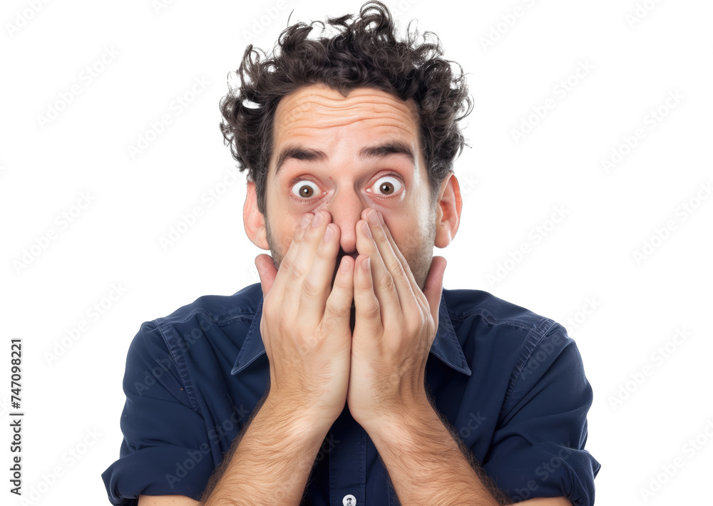 Man with shocked, amazed expression isolated on transparent background Man with shocked, amazed expression isolated on transparent background