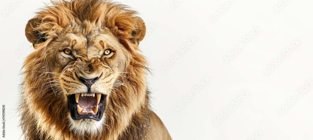 Roar of Success. Lion's Triumph. White Background. Copy Space. Roar of Success. Lion's Triumph. White Background. Copy Space.