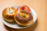 Homemade baked bagel on the table