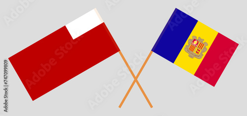 Crossed flags of Abu Dhabi and Andorra. Official colors. Correct proportion