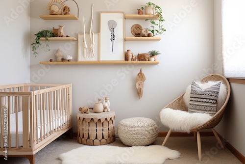 Natural Slab Shelf Boho Nursery Accents: Boho-Chic Nursery Room Ideas © Michael