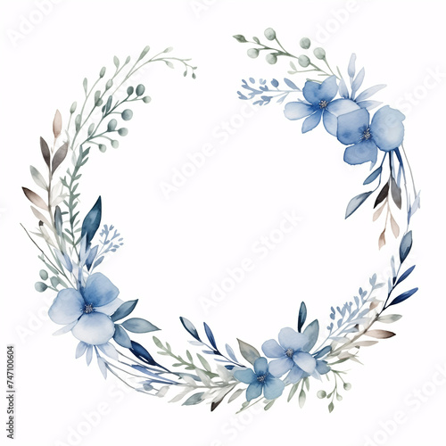 watercolor botanical flowers wreath background with free space for invite or wedding card