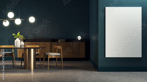 Fotografie Elegant dining room with ambient lighting and minimalist design