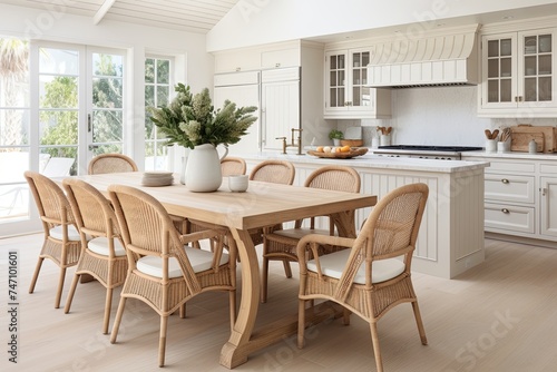 Rattan Refined  Coastal-Inspired Kitchen Interiors with White Walls
