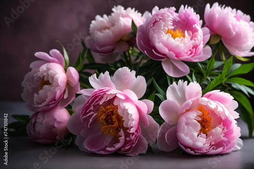 Fluffy pink peonies flowers on blurry background © Giuseppe Cammino