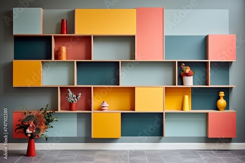 Color-Blocked Grid Pattern: Interior Wall Ideas with Alternating Hues