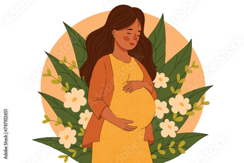 Beautiful pregnant dark-skinned beautiful woman on a natural background