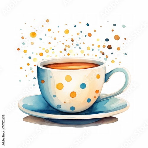With artistic flair  a watercolor depiction captures a coffee cup adorned with elegant polka dots  serving as a gentle reminder of life s simple joys and the beauty found in everyday moments.