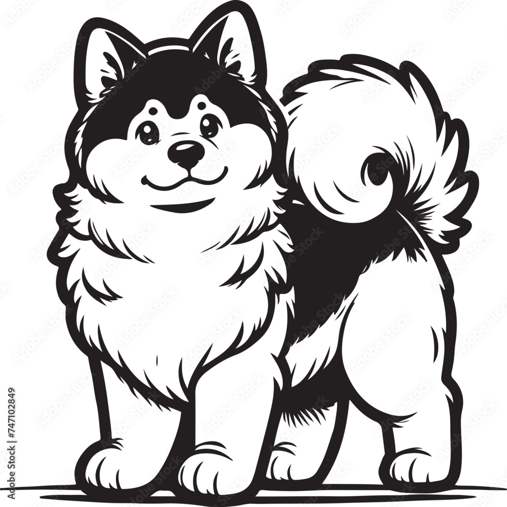 Naklejka premium akita inu dog pet portrait in line art or stencil art vector illustration, isolated on transparent background 