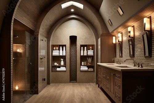 Arch Ceiling Pendant Light Earth-Toned Bathroom Designs  Inspiring Modern Spaces