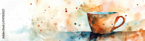 Delicately painted in watercolor, a coffee cup adorned with graceful polka dots serves as an artistic homage to the simple pleasures in life, inviting viewers to savor each moment with appreciation