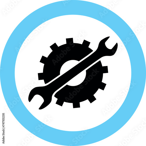 Gear and Wrench Icon in Flat Style. Vector Illustration.