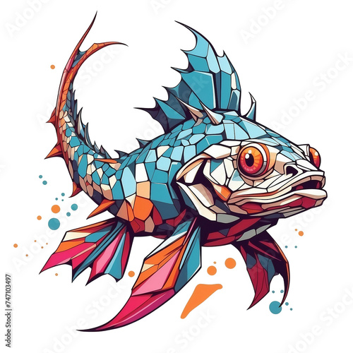 a close up of a fish on a transparent background  vector art  digital art  low polygons illustration  mixed media style illustration  fantasy sticker illustration  striking artistic concept
