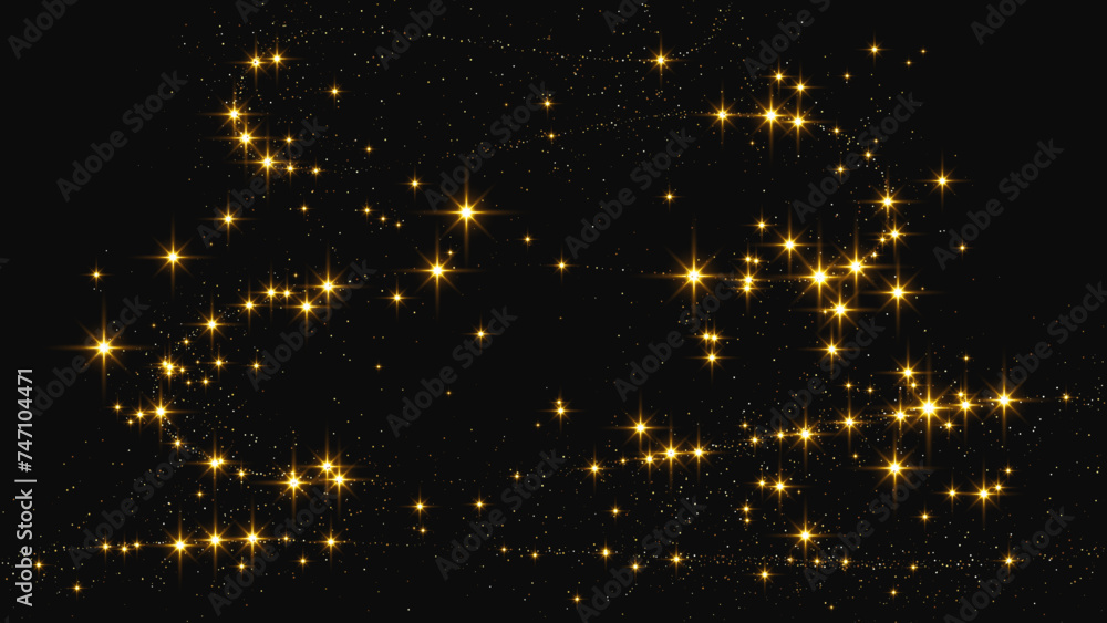 Gold glittering confetti wave and stardust Gold glittering confetti wave and stardust