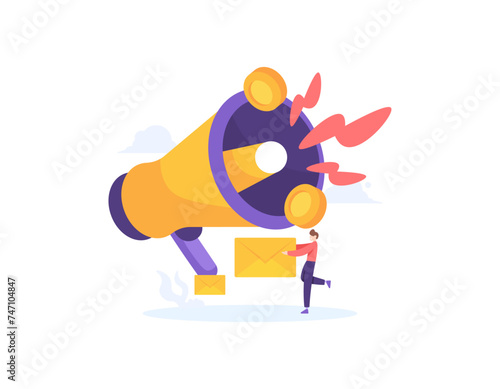 advertising or promotion. digital marketing. message information about offers to attract customer interest and earn money or profits. a giant megaphone. illustration concept design. graphic elements