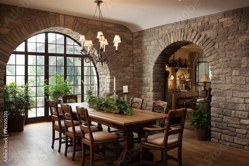 French Provincial Villa Style Stone Walls: Elegant Dining Room Designs