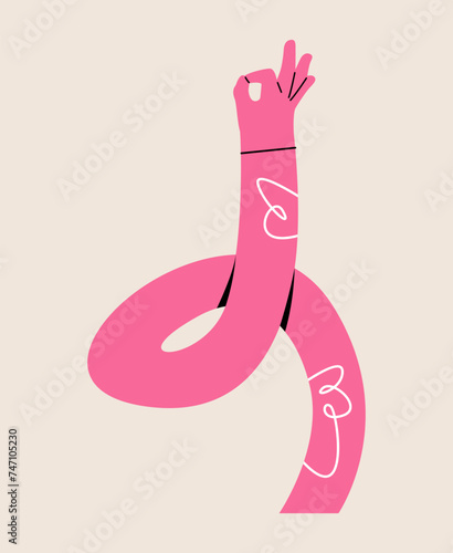 Hand, bended, curved hand. Colorful vector illustration