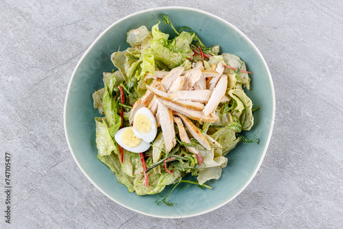 Unagi chicken salad with chicken fillet and quail eggs for the food delivery website 5