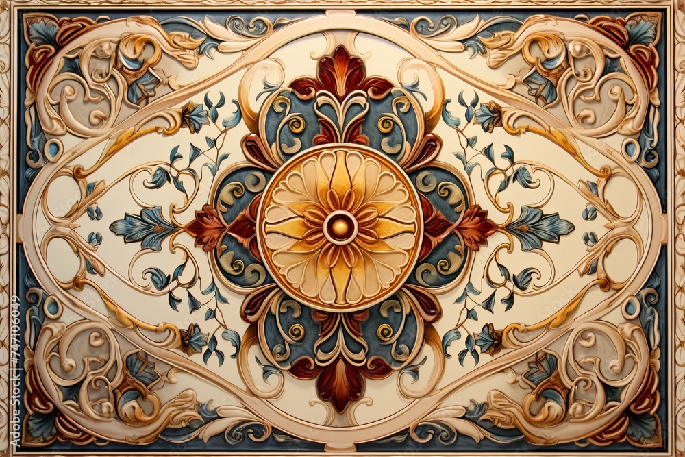 Hand-Painted Tile Pattern Design Rug for Stylish Home Accents Hand-Painted Tile Pattern Design Rug for Stylish Home Accents