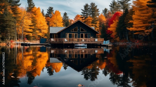 Serene lakeside escape among majestic pine trees with rustling leaves and distant loon calls