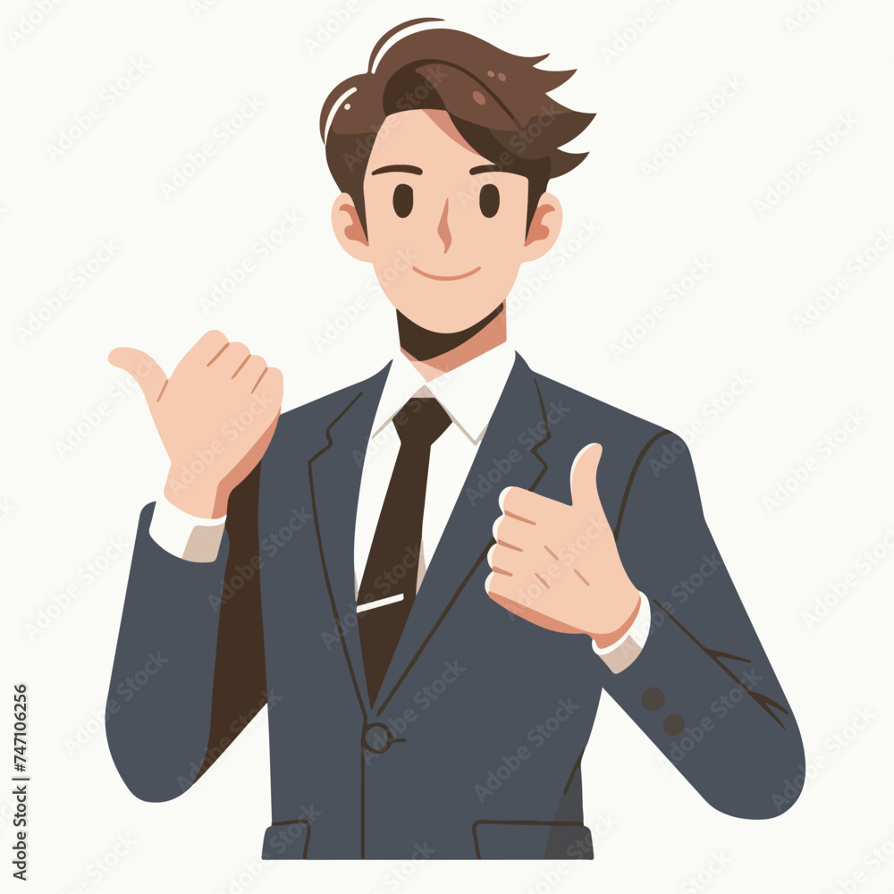 Flat design illustration of business man giving thumb up for work appreciation Flat design illustration of business man giving thumb up for work appreciation