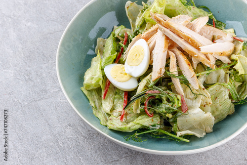 Unagi chicken salad with chicken fillet and quail eggs for the food delivery website 4