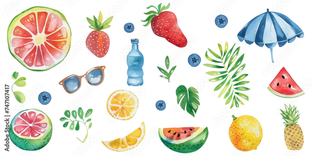 Pattern Summer Summer collection. Set of summer and design elements on a white background Pattern Summer Summer collection. Set of summer and design elements on a white background
