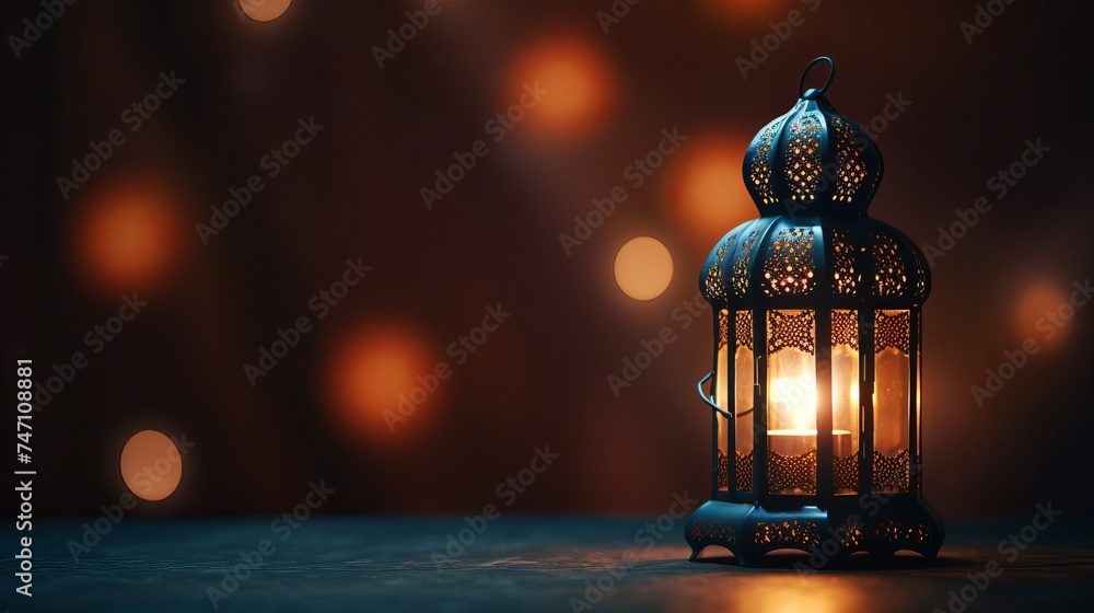 Ramadan Lantern in low light mode with arabesque background Ramadan Lantern in low light mode with arabesque background