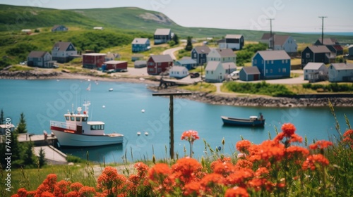 Vibrant harbor with fishing boats, sailboats, and colorful buildings, alive with maritime activity © Philipp