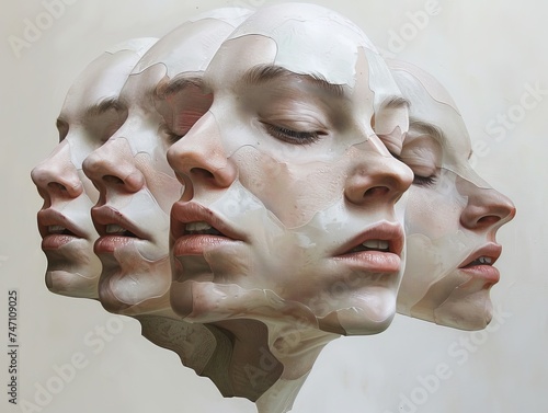 Ambiguous portraits where human faces shift between different perceptions, embodying multi-stable illusion photo