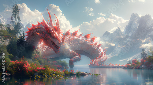 fantasy magic dragon with natural background