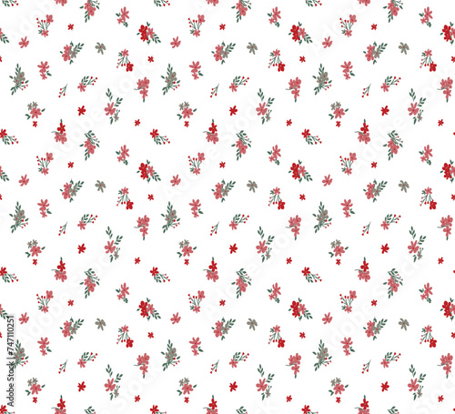 Seamless floral pattern  Small colored flowers on a white background for textiles