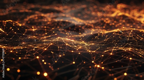 A network of glowing, interconnected lines on a dark background, symbolizing a digital web